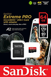 Карта памяти MicroSDXC SanDisk Extreme Pro 64Gb для 4K@60FPS записи