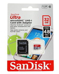 Карта памяти MicroSDHC SanDisk Ultra 32Gb для FullHD